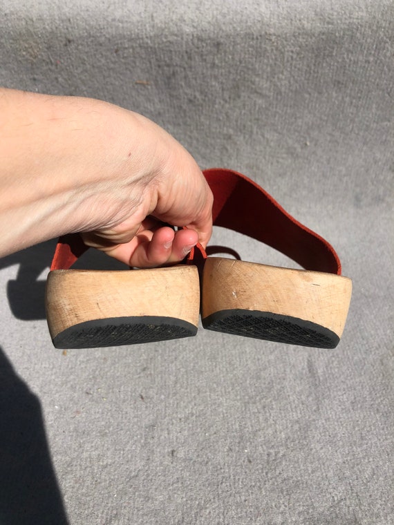 Trippen 42 Zen Sandals Flat Wooden Sole Red Leath… - image 5