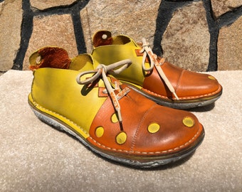 Eject 39 Tie Shoes Bicolour Shoes Hole Pattern Yellow Orange Leather