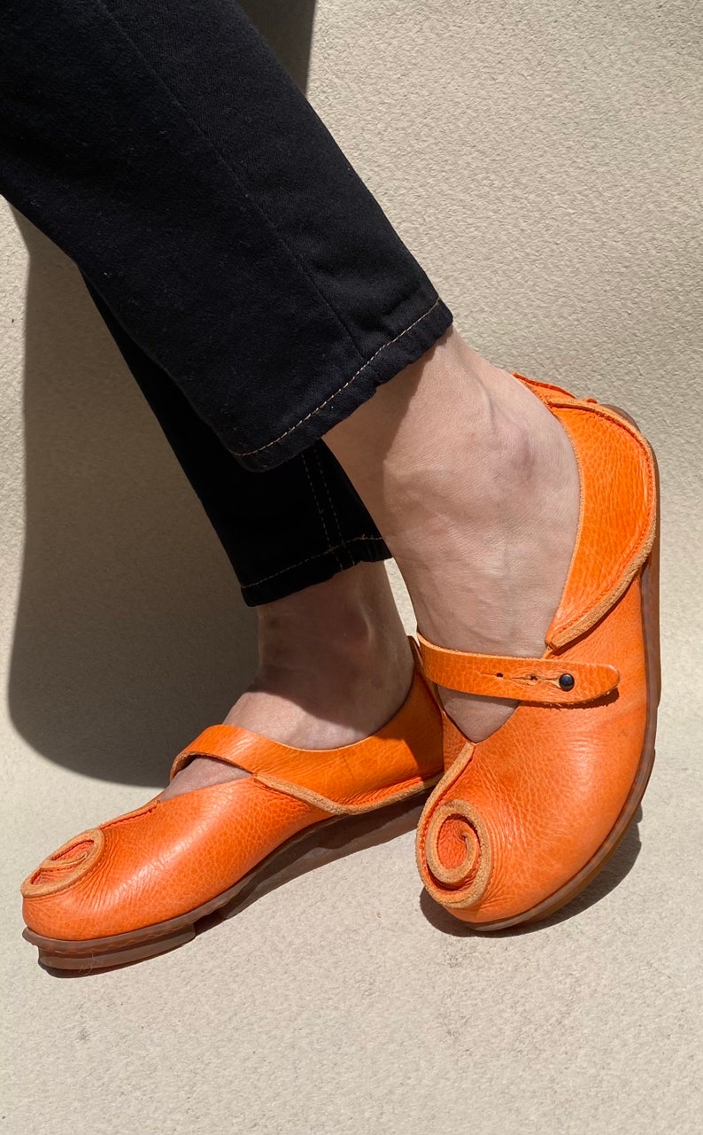 Trippen 36 Ballerinas Mary Janes Flat Orange Shoes Women Flat Summer Shoes Women Leather Application Orange Leather Bild 1