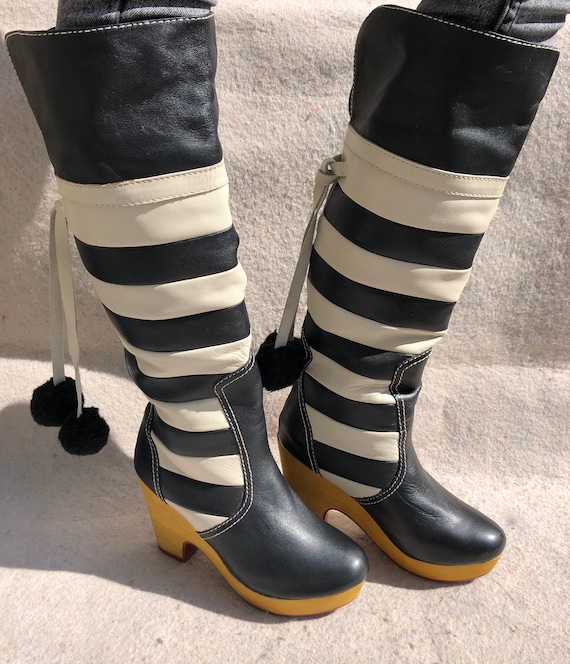 Lola Ramona 37 Knee High Heel Boots Black White St