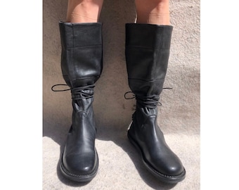 Trippen 36 Santa Fe Boots Knee-High Round Toe Female Black Leather