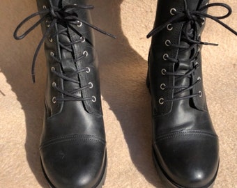 Zign 41 Boots Lace-Up Military Soldier Medium Heel Black Leather