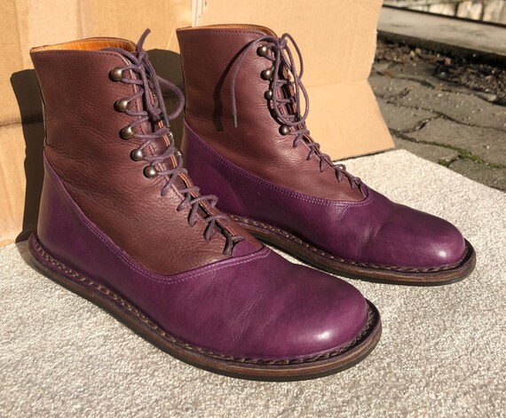 Trippen 39 Boots Lace up Handmade Vintage Lilac Brown Leather