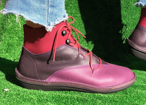 Loints of Holland 36 Boots Lace Up Patchwork Handmade Purple ...