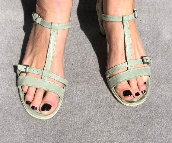 Ecco 42 Heeled Strappy Sandals Mint Leather Summer Fresh Light