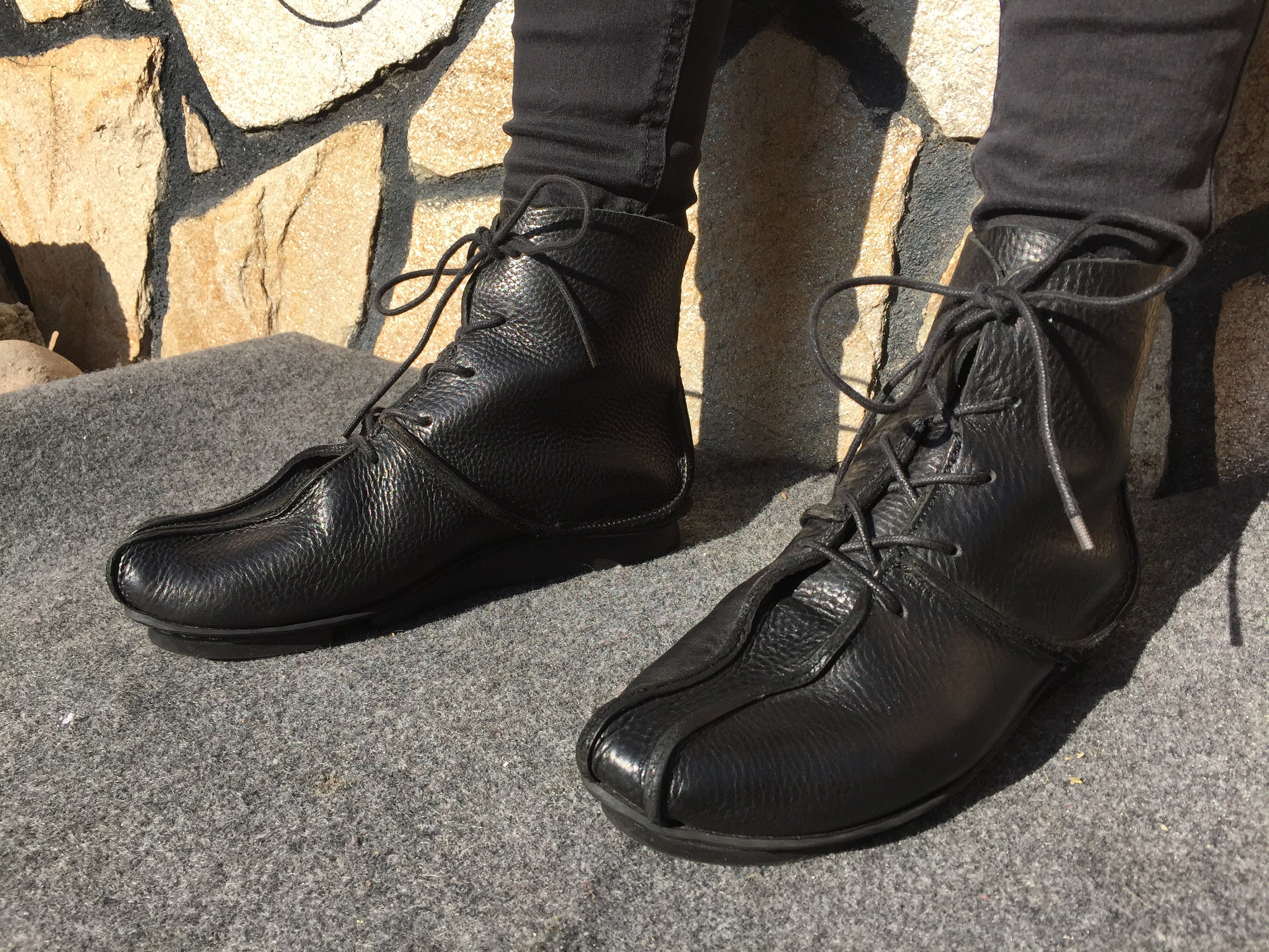 Trippen 37 Boots Lace up Flat Handmade Comfortable Black Leather