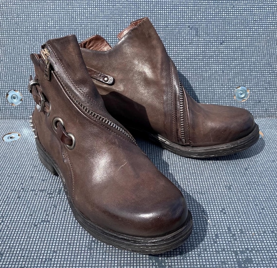 A.S.98 Airstep 37 Flat Brown Leather Boots Women Flat Biker Boots Women Studded Boots With Studs Leather Women Etsy