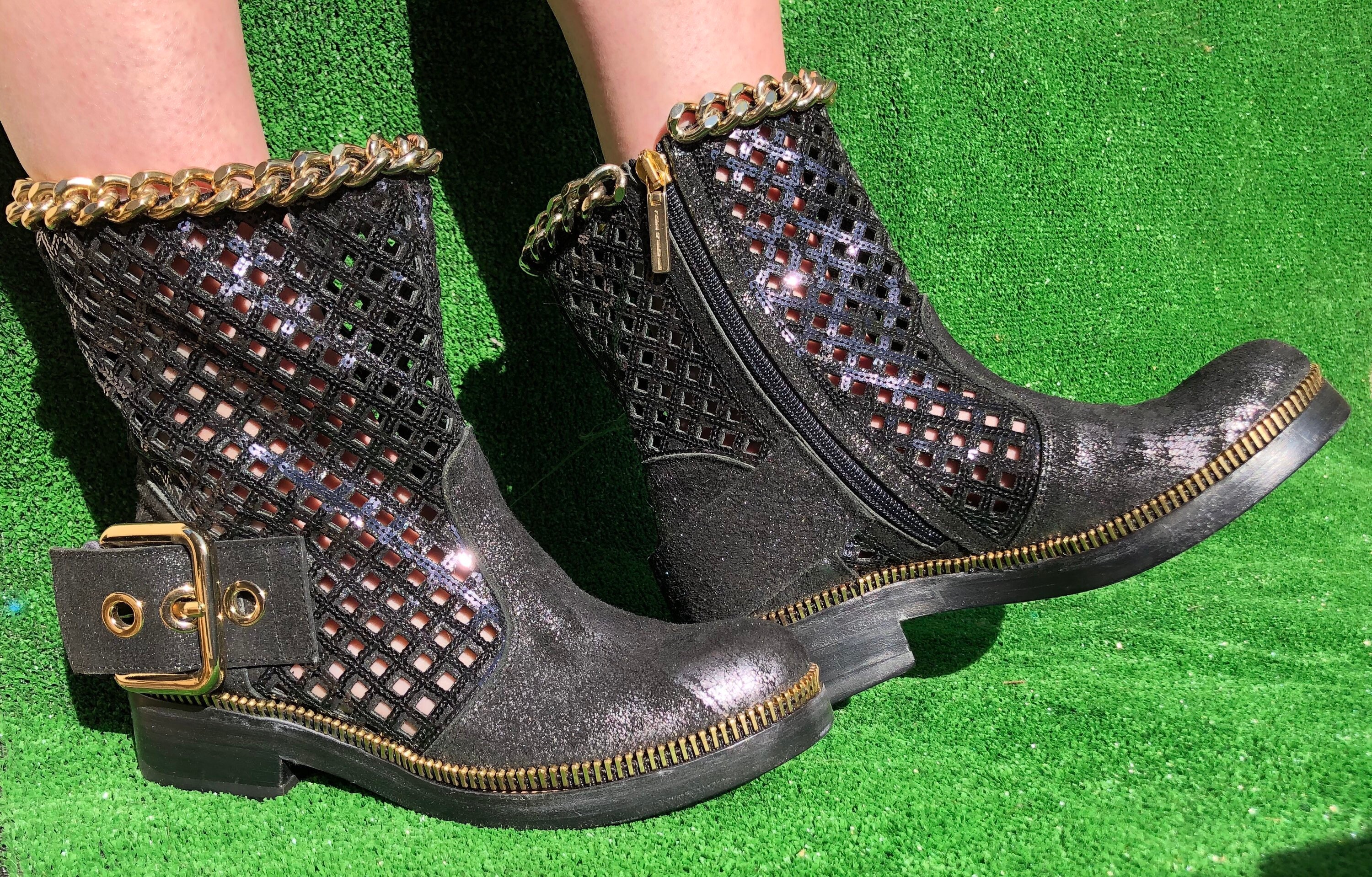 sequin flat boots