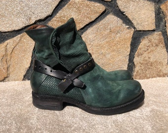 A.S.98 Airstep 38 Boots Ankle Boots Women Biker Boots Women Shabby Boots Blogger Boots Green Leather