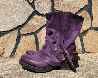 A.S.98 Airstep 38 Boots Punk Gothic Boots Steampunk Biker Hippie Boots Shabby Boho Boots Purple Brown Leather