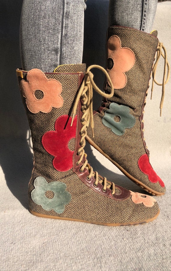 Camper 38 Boots Lace up Brown Wool 