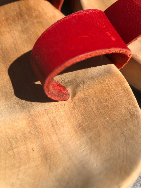 Trippen 42 Zen Sandals Flat Wooden Sole Red Leath… - image 3
