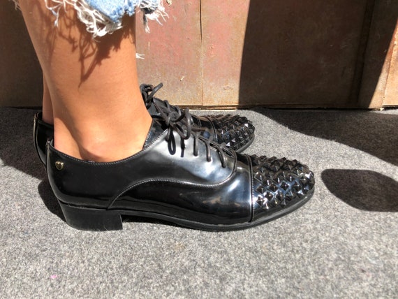 Love Moschino 40 Oxford Shoes Studded Front Black Studs Etsy Canada