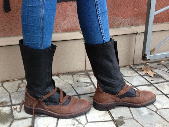 Bont Verwant uitlokken Moma 41 Flat Boots Black and Brown Leather - Etsy