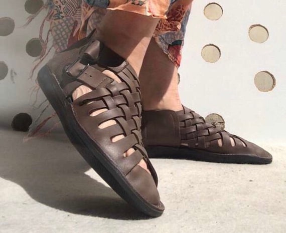 Loints of Holland 41 Flat Sandals Wide Footbed Comfortable Brown Leather Etsy Denmark