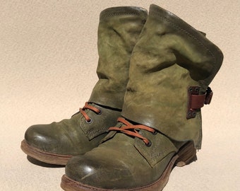 A.S.98 Airstep 37 Boots Flat Green Boots Leather Shabby Festival Boots Women Green Leather Boots Women