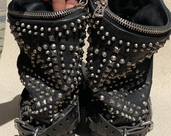 A.S.98 Airstep 39 Boots Flat Black Studded Boots Women Black Leather Boots Studs Women Black Rock Boots Women