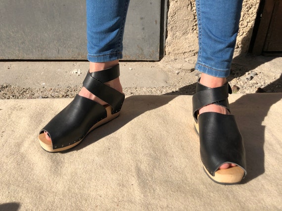 Trippen Peeptoe Sandals Leather Black EU 38