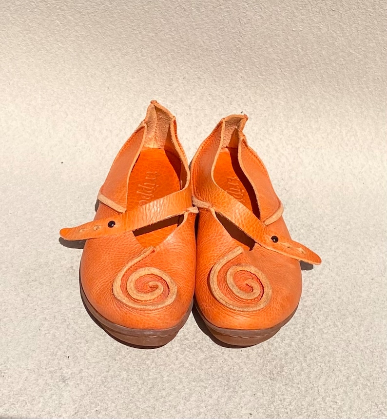 Trippen 36 Ballerinas Mary Janes Flat Orange Shoes Women Flat Summer Shoes Women Leather Application Orange Leather Bild 4