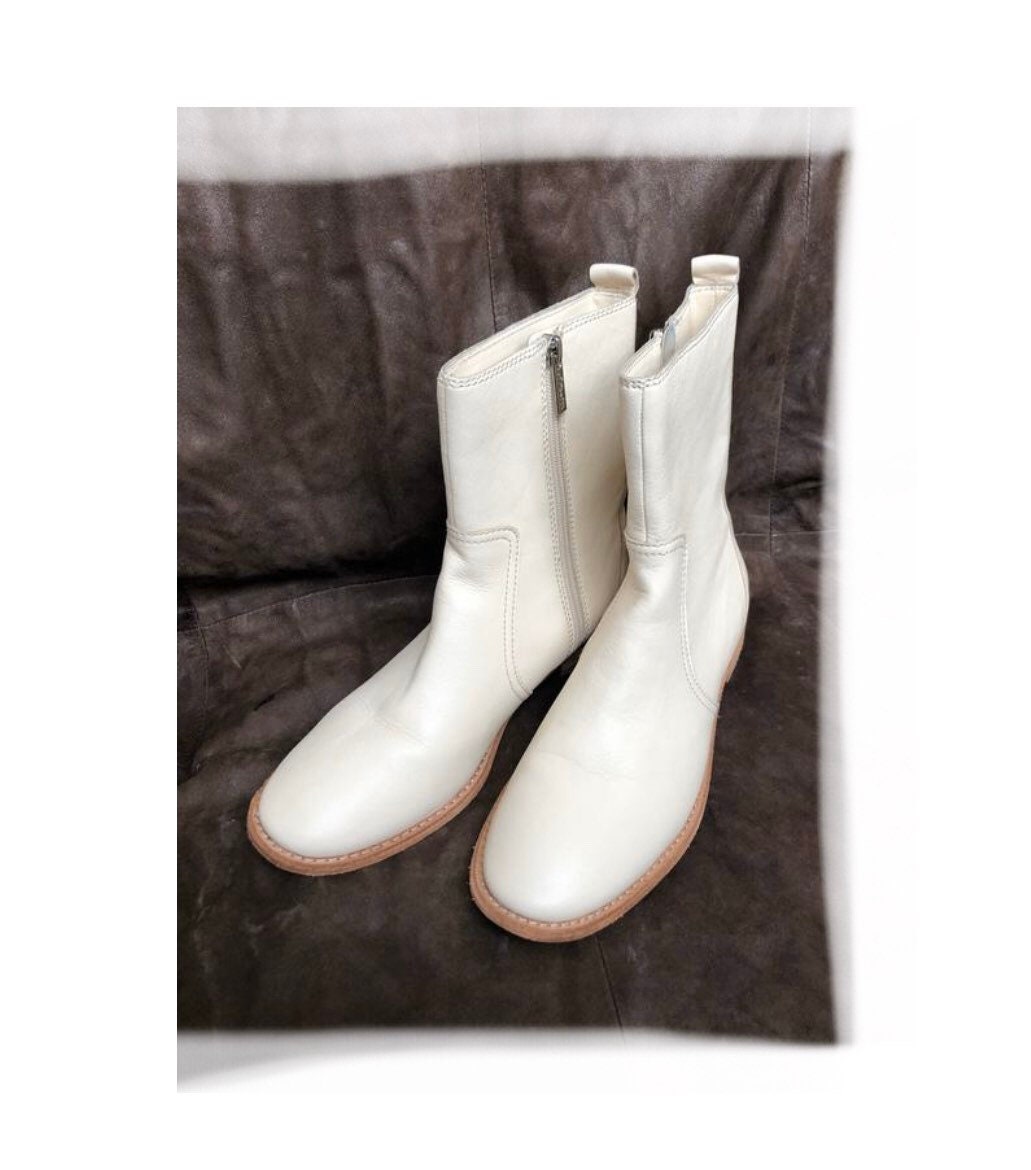 Flat Ivory Booties Summer Leather EU39 Etsy