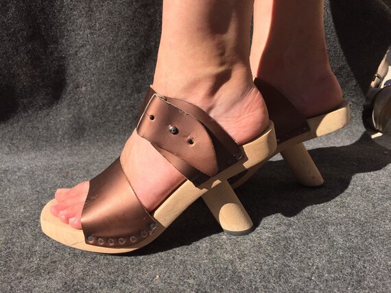 Trippen wooden sandals in Bronze EU 38