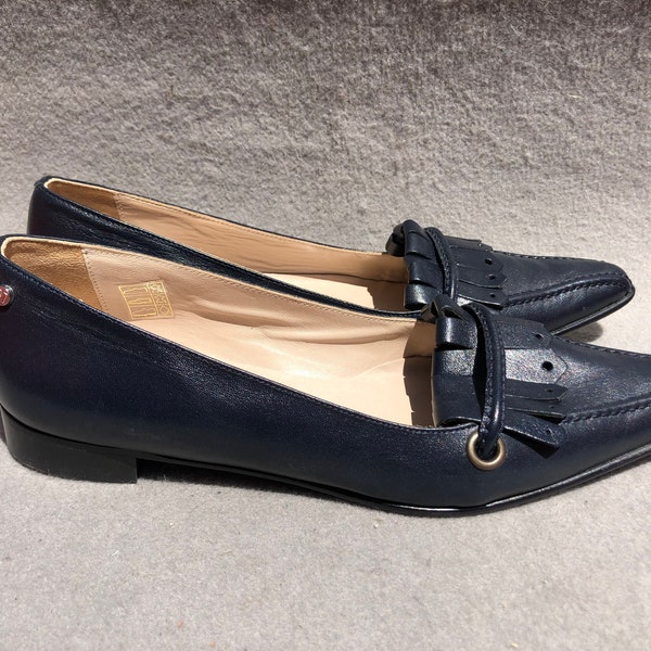 Madeleine 40 Pumps Low Heel Pointy Toe Moccasin Office Business Blue Leather