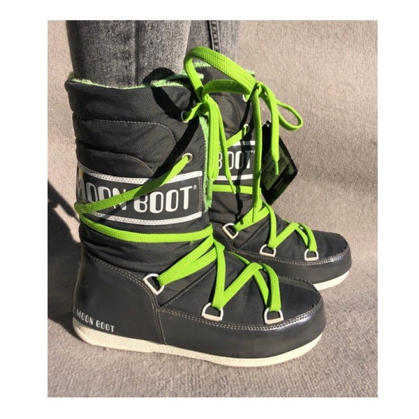 Moon Boot 38 Boots Winter Snow Warm Women Female Apres-Ski Apresski Nein Green Grey PU Faux Leather