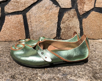 Trippen 38 Schnecke Ballerina Metallic Mint Green Leather