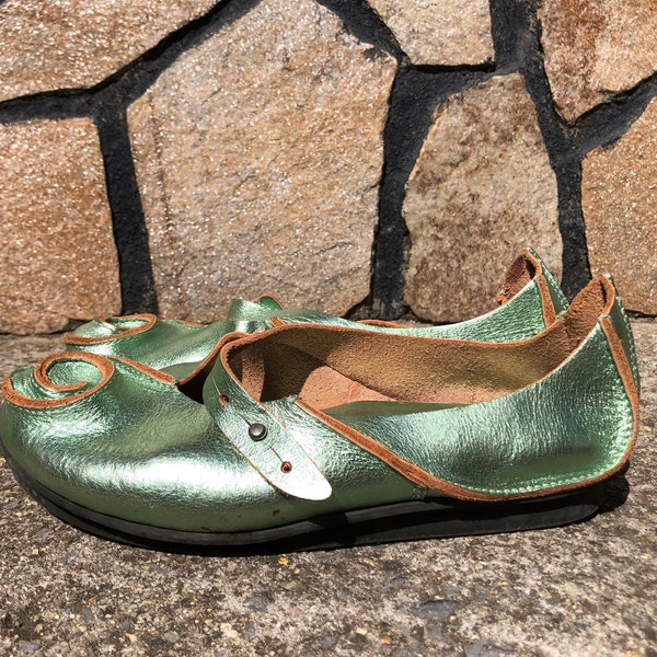 Trippen 38 Schnecke Ballerina Metallic Mint Green Leather