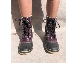 Sorel 38 Boots Lace-Up Winter Snow Apres-ski Warm Purple Patent Leather