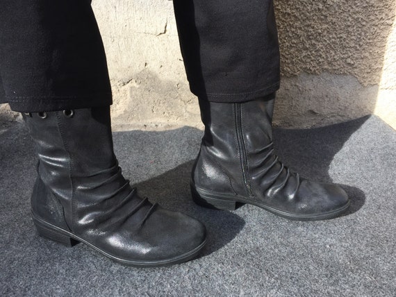 Ricostatex 38 Boots Rocker Biker Flat Black Silver Suede Etsy