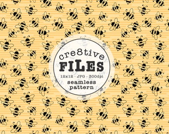 Honey bees seamless pattern JPG - Repeat Tile - Repeatable Digital Design - Seamless background -yellow seamless repeating pattern