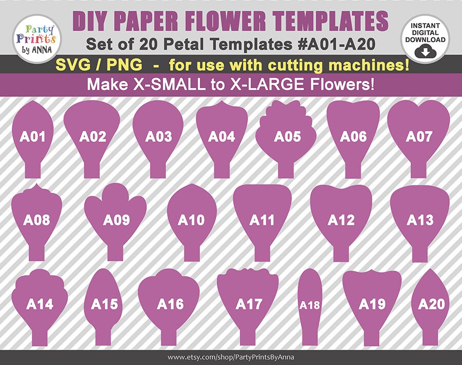 Download 20 SVG Paper Flower Templates Petal Templates A01-A20diy ...