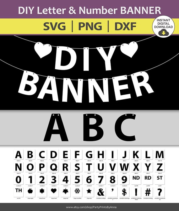 Svg Letter Number Banner Diy Alphabet Banner Svg Cut Files Etsy