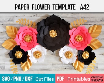 Paper Flower Template / DIY paper flower backdrop SVG template cut files & PDF printable paper flowers / Paper Flower Wall