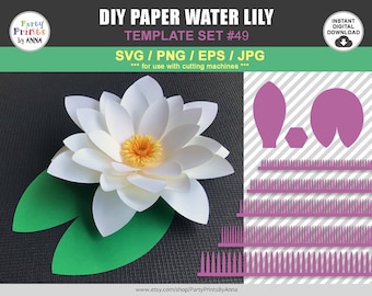 SVG/PNG Water Lily Template, DIY  Paper Water Lily, Paper Water Lily Template, giant paper flowers, cricut, silhouette, diy paper flowers
