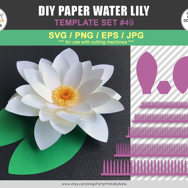 Modèle de nénuphar SVG/PNG, nénuphar en papier bricolage, modèle de nénuphar en papier, fleurs en papier géantes, cricut, silhouette, fleurs en papier bricolage