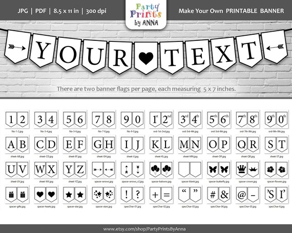 Printable Flag Banner A Z Letters Numbers Bunting Pennant Etsy
