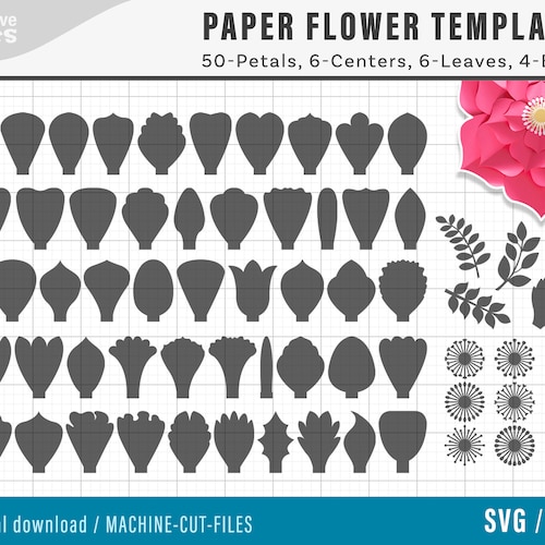 SVG Paper Flower TEMPLATES SET of 50 Petals 4 Bases 6 Etsy