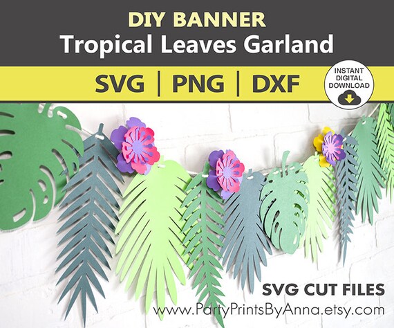 Download Free Tropical Leaves Banner Svg Cut Files Tropical Luau Diy Party Etsy SVG Cut Files