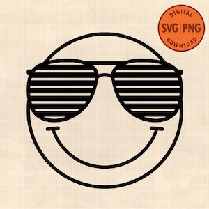 Sunglasses Smile Face - SVG - PNG - Happy Face Cool Sunglasses, Cool Smile Digital Download - Printable Files, Cut Files, shirt Smiling face
