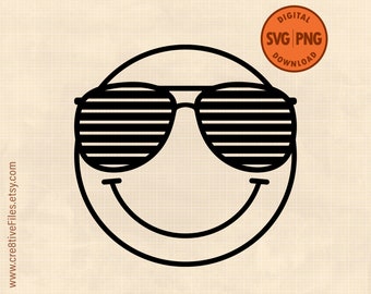 Sunglasses Smile Face - SVG - PNG - Happy Face Cool Sunglasses, Cool Smile Digital Download - Printable Files, Cut Files, shirt Smiling face