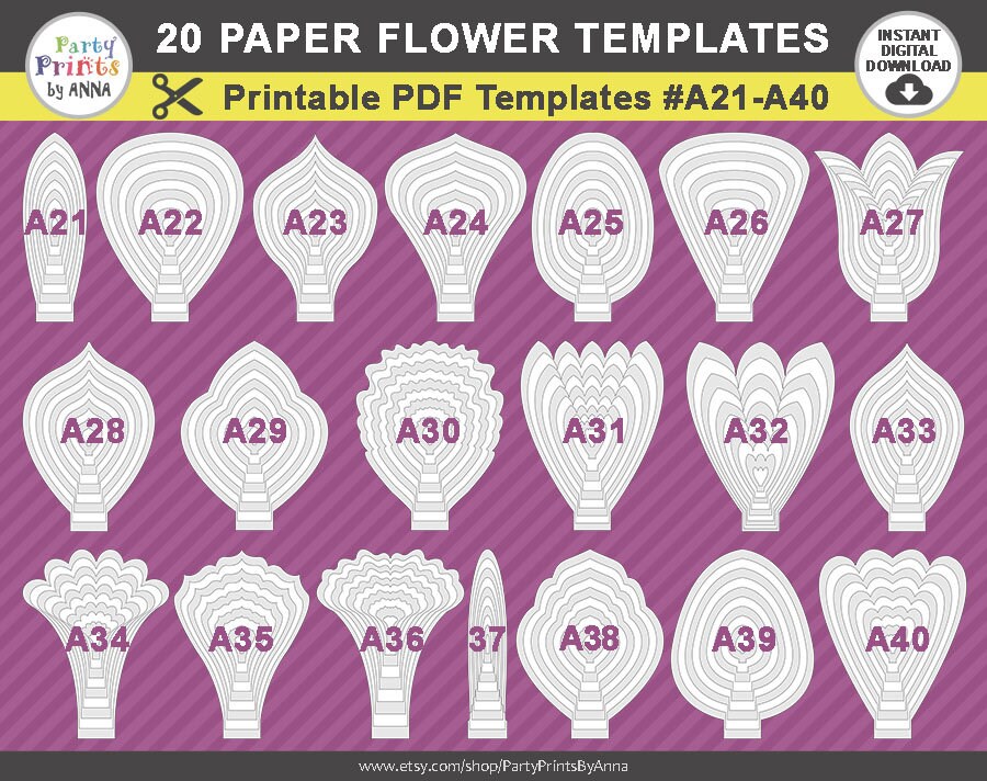 20 printable pdf paper flower templates petal templates etsy