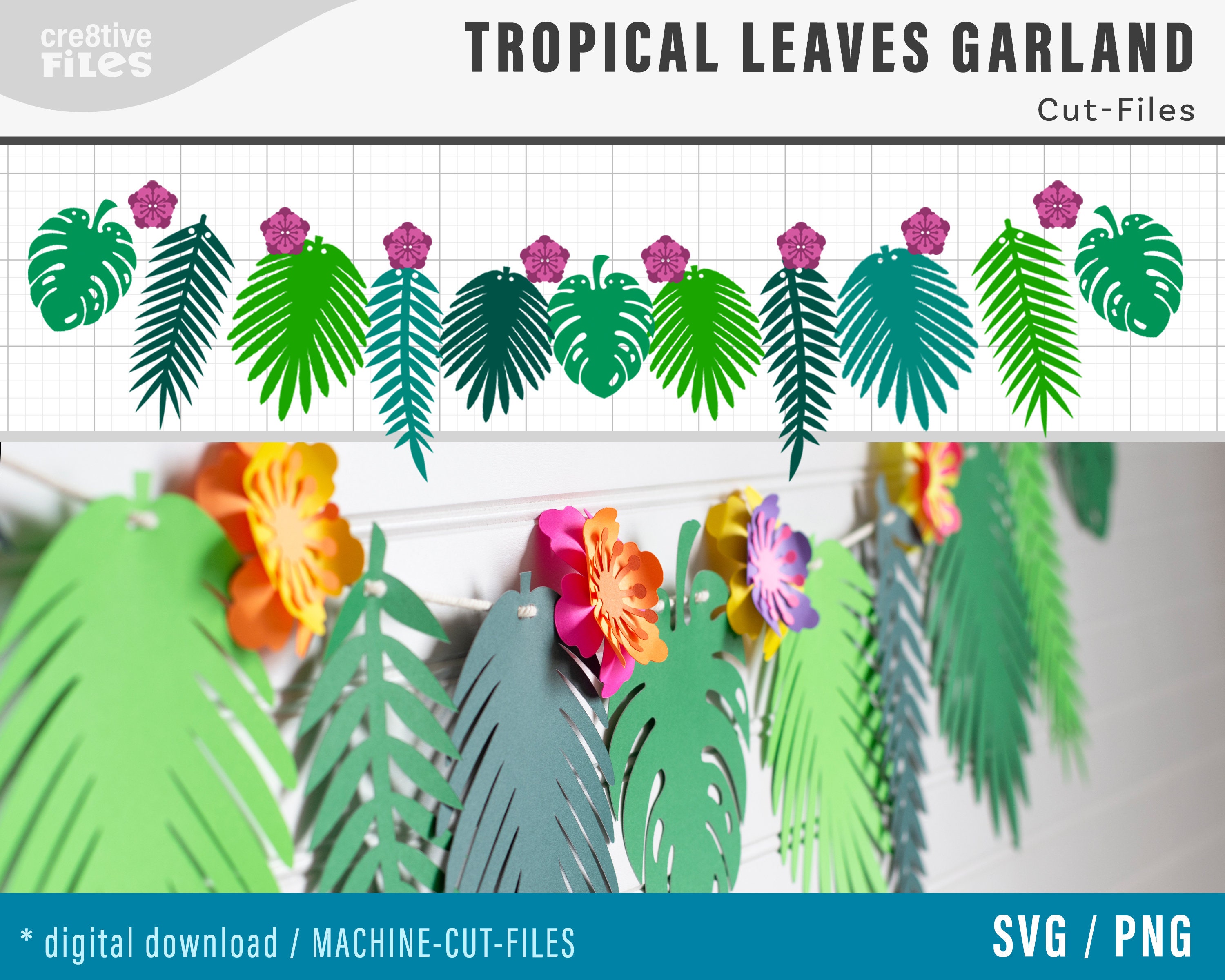 Tropical Leaves Banner SVG Cut Files / tropical luau DIY party Etsy