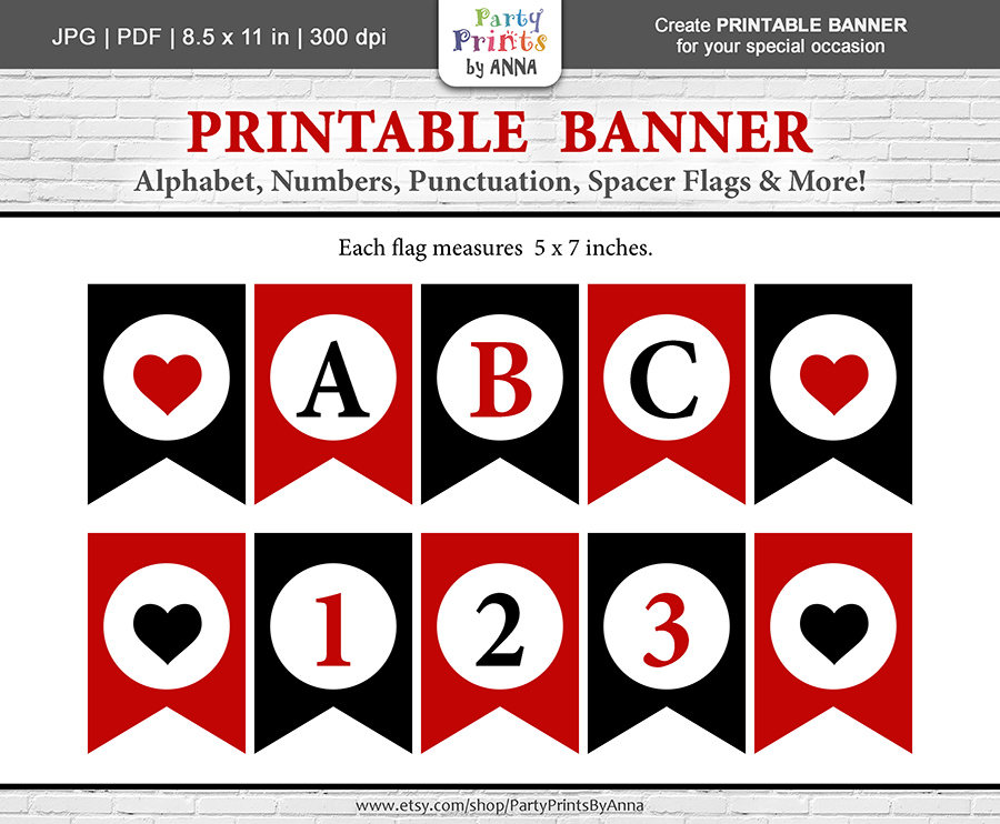 red printable alphabet banner red and black alphabet a z etsy
