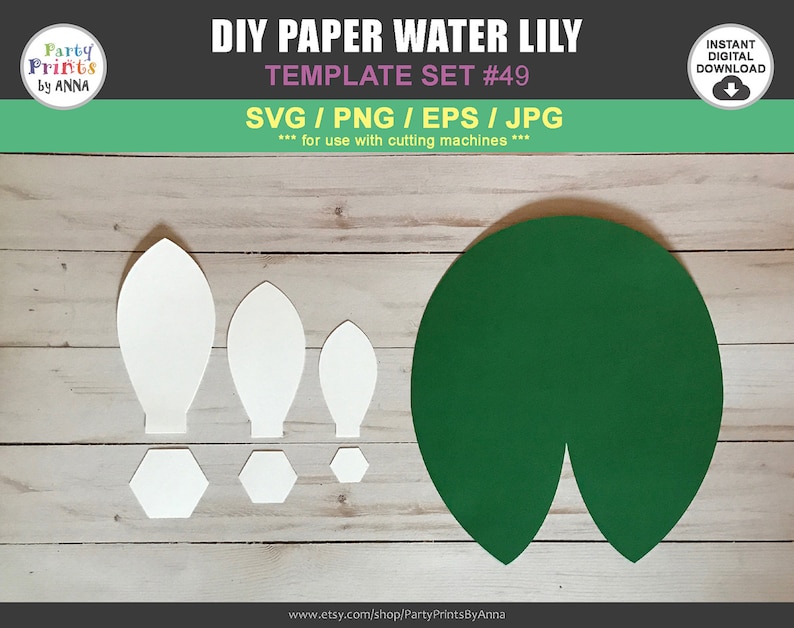 SVG/PNG Water Lily Template, DIY Paper Water Lily, Paper Water Lily Template, giant paper flowers, cricut, silhouette, diy paper flowers image 3