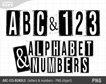 PNG Alphabet Bundle - png letters clipart / stamped, ransom, drivers plate, sublimation letters and numbers clipart / Letters Numbers PNG