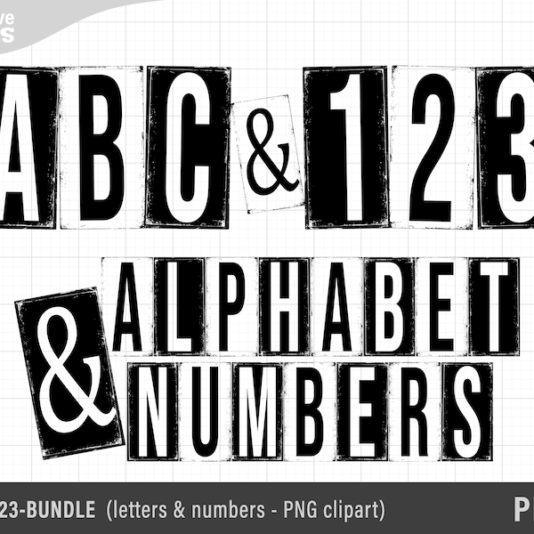 PNG Alphabet Bundle - png letters clipart / stamped, ransom, drivers plate, sublimation letters and numbers clipart / Letters Numbers PNG