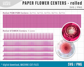 SVG PomPom Paper Flower Centers - Rolled fringe stamen paper flower centers SVG files, cricut, silhouette, fluffy loopy flower center