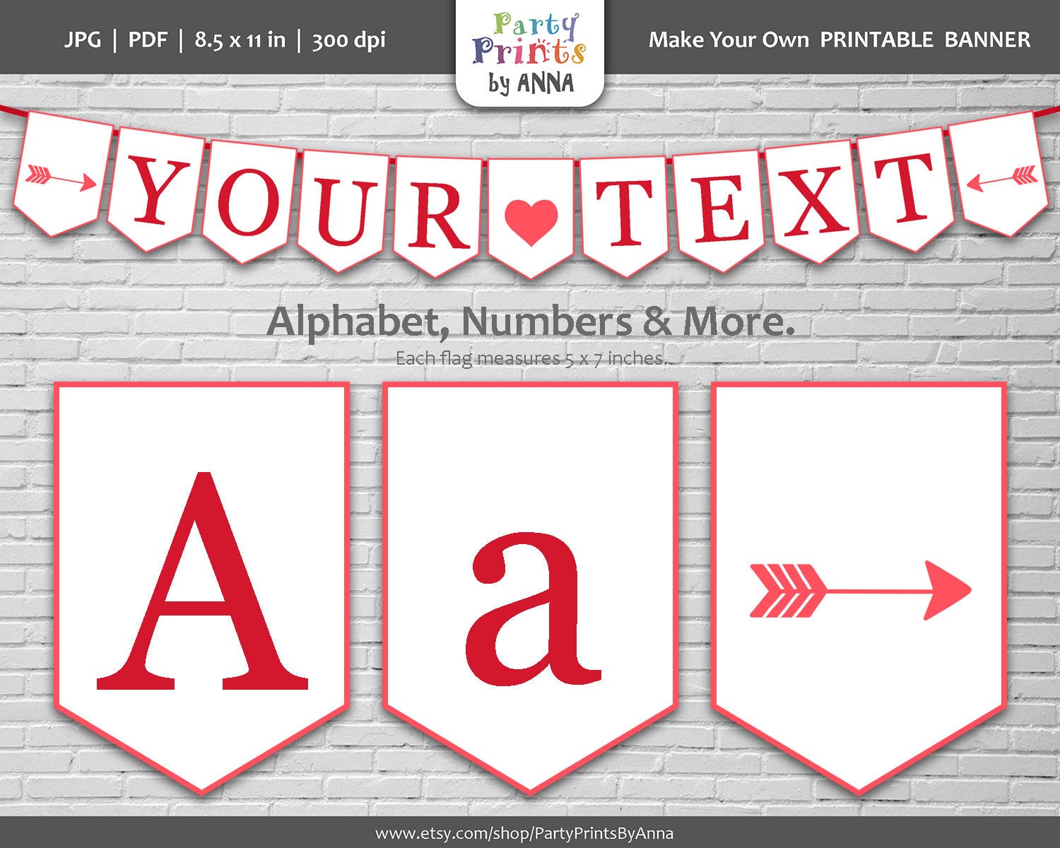 Red Printable Alphabet Letters Spearhead Banner Bunting | Etsy